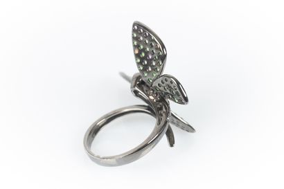 . Butterfly ring in white gold paved with...