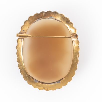 Gold brooch set with a large oval cameo on...