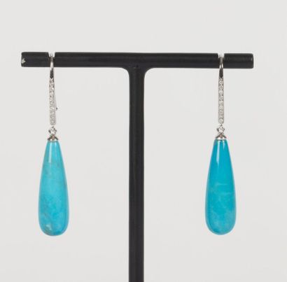 Pair of gold earrings set with pear-shaped...