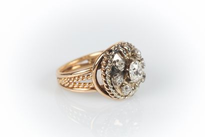 50's pink gold and white gold ring, centered...
