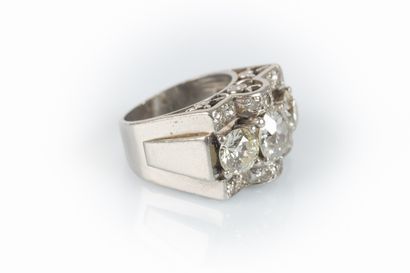 Platinum ring set with an old-cut diamond...