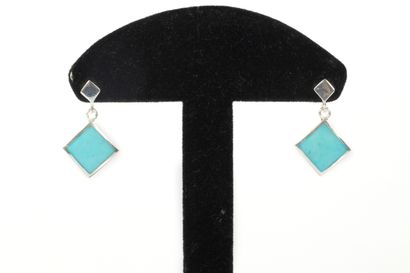 Pair of turquoise-set silver earrings. 3.14...