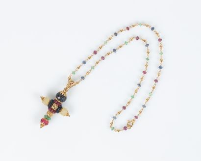 Cross pendant in stone-set gold, opening...