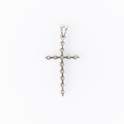 White gold cross set with 12 round diamonds,...