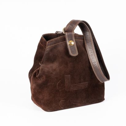 LANCEL. Brown velvet crust handbag, brown...