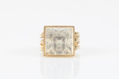 LALIQUE. Ring in gilt metal, 