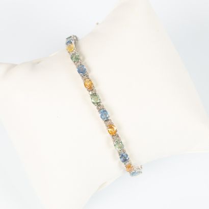Line bracelet in silver set with colored...