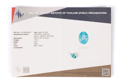 Oval blue apatite on paper with certificate:...