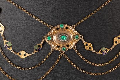Gold and silver slave necklace, enameled...