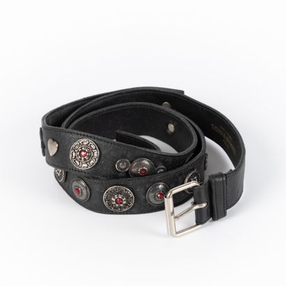 SONIA RYKIEL. Black leather belt with embellishments...