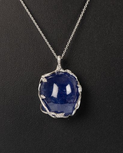 Pendentif en or blanc centré d'une importante...