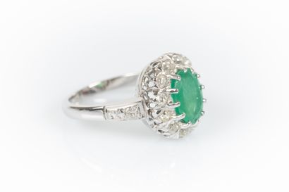 White gold Pompadour ring set with an oval-cut...