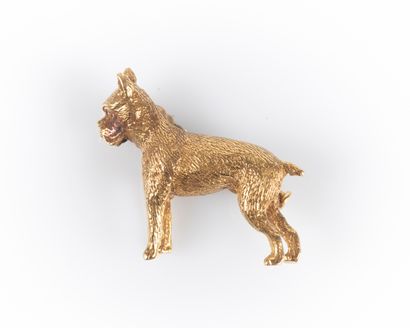 Broche chien or ciselé et amati. Long. 3...