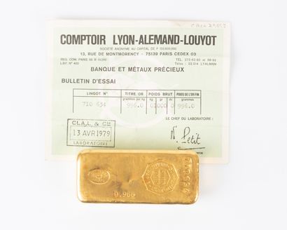 1 lingot d'or N° 710634 avec son bulletin...