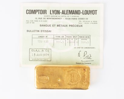 1 lingot d'or N° 710635 avec son bulletin...