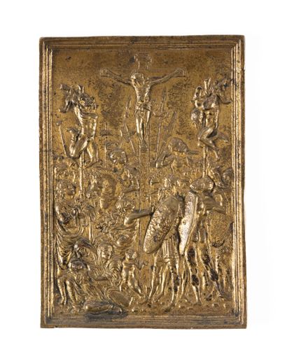 Plaquette en bronze doré représentant la...