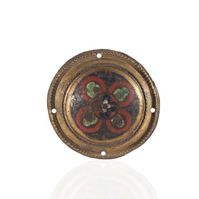 Cabochon bombé en cuivre champlevé, émaillé,...