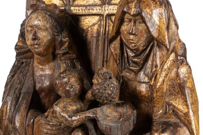 Groupe en chêne sculpté, polychromé et doré...
