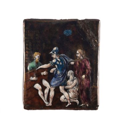 Plaque en émail peint polychrome avec rehauts...