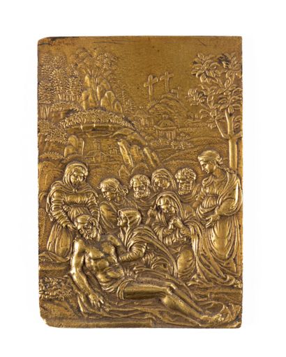 Plaquette en bronze doré représentant la...