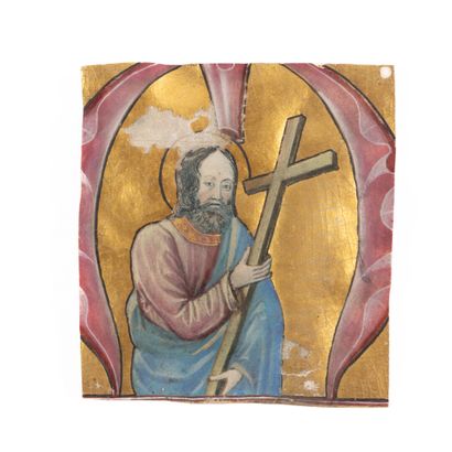 Lettrine M enluminée sur fond or représentant...