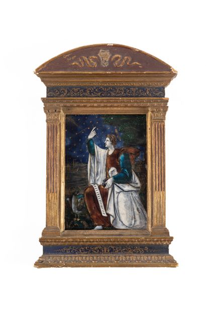 Plaque en émail peint polychrome avec rehauts...