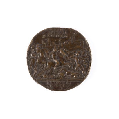 Plaquette circulaire uniface en bronze patiné...