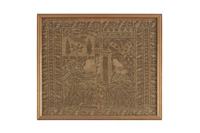 Fragment d'orfroi en lampas de soie et fils...