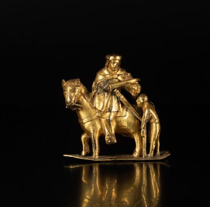 Saint Martin à cheval en bronze doré, fonte...