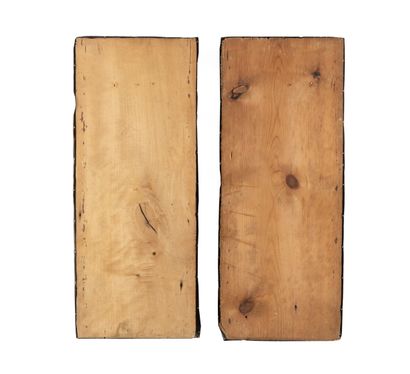Paire de panneaux d'orfroi en fils de soie,...