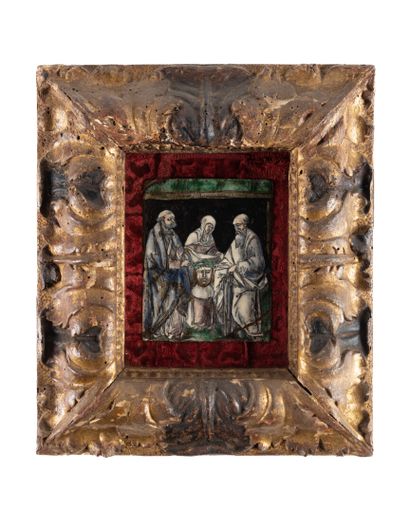 Plaque en émail peint polychrome avec rehauts...