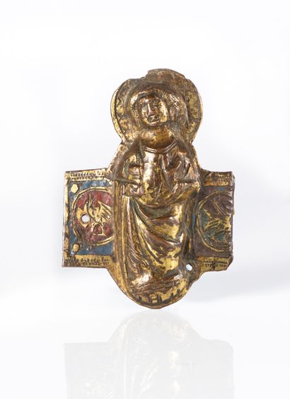 Figure d'applique en cuivre repoussé, champlevé,...