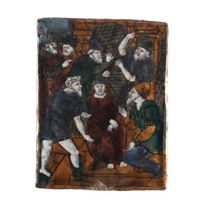 Plaque en émail peint polychrome avec rehauts...
