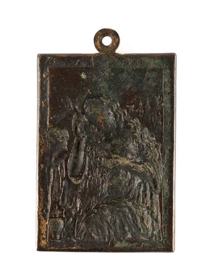 Plaquette en bronze doré représentant Marie-Madeleine....