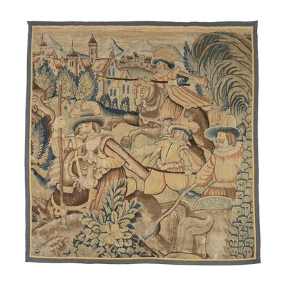 Fragment de tapisserie en laine et soie à...