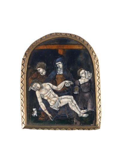 Baiser de Paix en émail peint polychrome...
