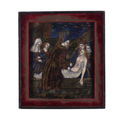 Plaque en émail peint polychrome avec rehauts...