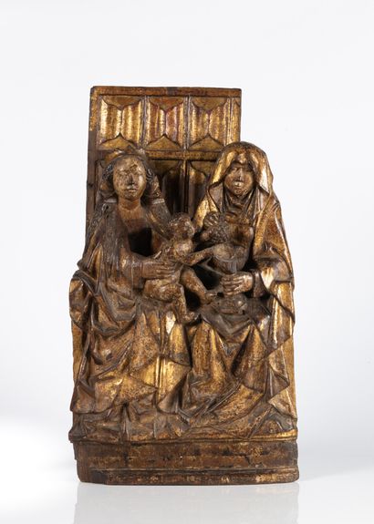 Groupe en chêne sculpté, polychromé et doré...