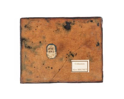Plaque en émail peint en grisaille avec traces...