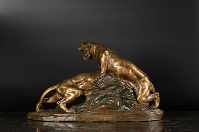 Edouard DROUOT (1859-1945)
Combat de tigres
Bronze,...
