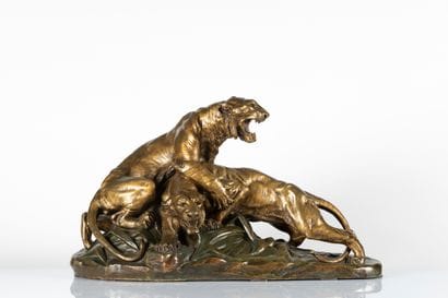 Edouard DROUOT (1859-1945)
Combat de tigres
Bronze,...