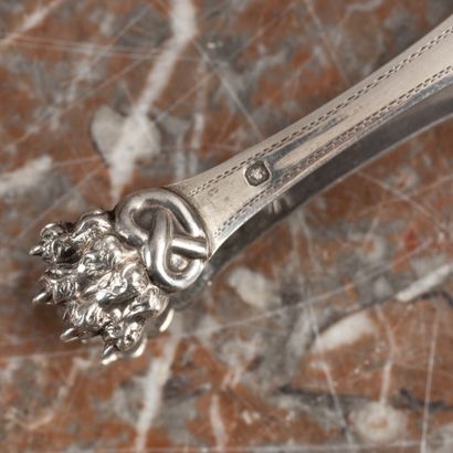 Ensemble en argent:
- pince à sucre à décor...