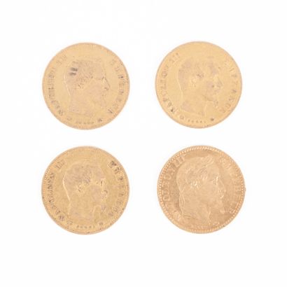 4 monnaies en or: 10 FF 1859BB 1858A 1863A...