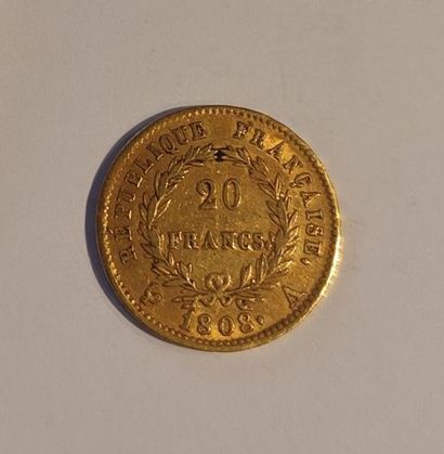 1 monnaie en or : 20 F 1808 A Napoléon tête...