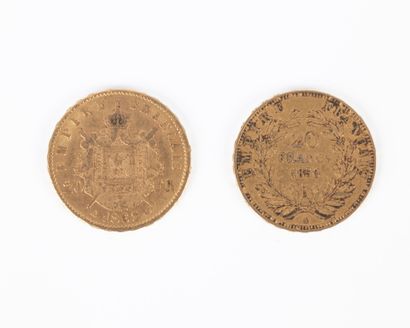 2 monnaies en or: 20 FF 1856 A et 1863 A