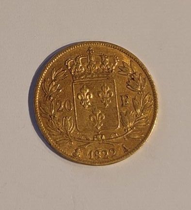 1 monnaie en or : 20 F 1822 A Louis XVII...