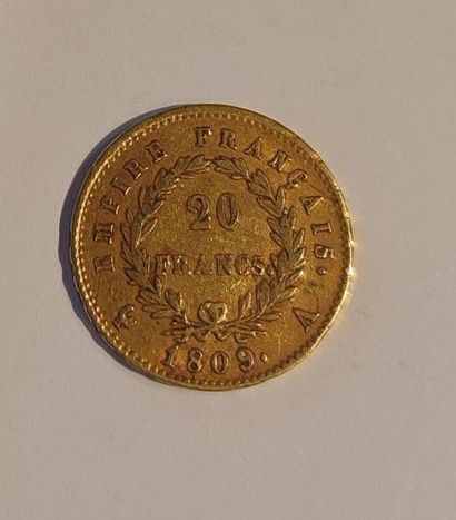 1 monnaie en or : 20 F 1809 A Napoléon tête...
