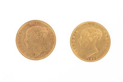 2 gold coins: half sovereigns 1869 1883
