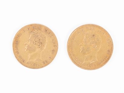 2 monnaies en or: 20 lires Sardaigne 1831P...