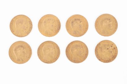 8 monnaies en or: 20 FF 1855A 1854A 1854A...